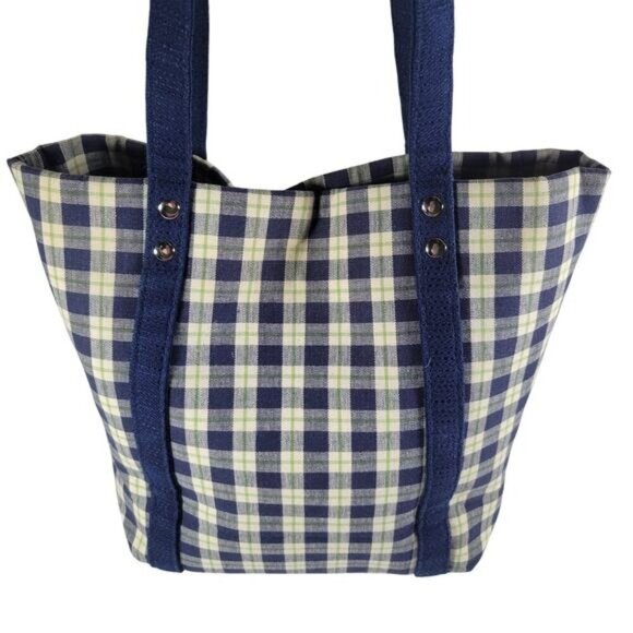 Longaberger Homestead 100% Cotton Small Blue Plaid Tote Bag Lined - Picture 5 of 9